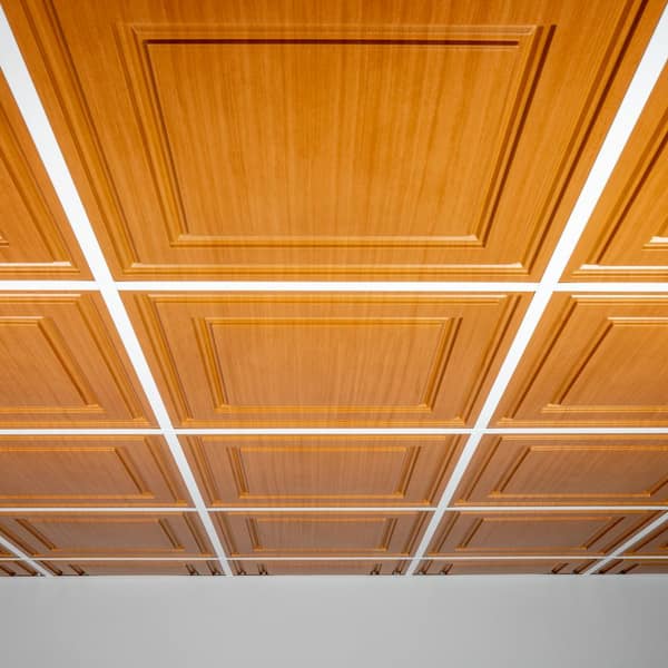 Oxford Faux Wood-Caramel 2 ft. x 2 ft. Lay-in Ceiling Panel (Case of 6)