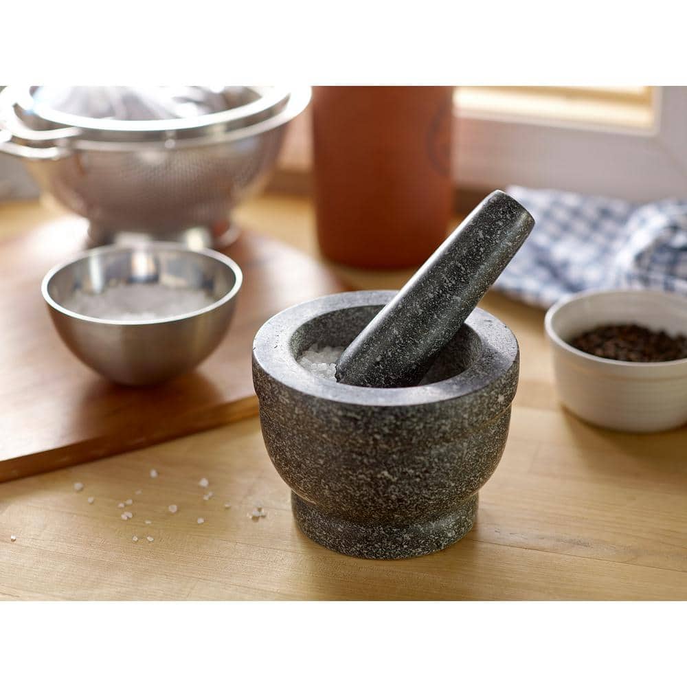 Dark Grey Granite Mortar and Pestle Kitchen Accessory