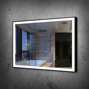 48 in. W x 35 in. H Rectangular Black Framed Wall Mounted Bathroom Vanity Mirror 6000K LED