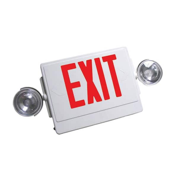 Unbranded Remote Capable White with Red Letters Thermoplastic 120/277 LED Emergency Exit Sign with Dual Emergency Light