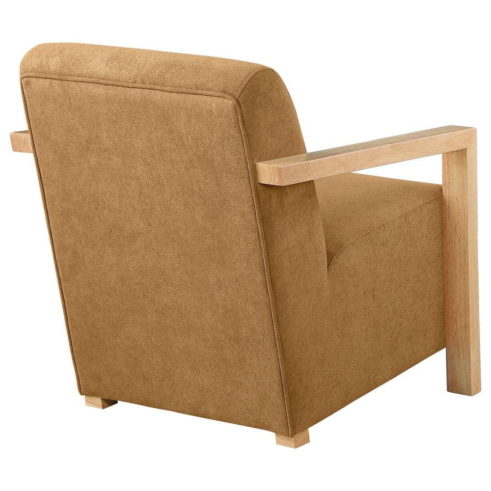 Diego Light Brown Fabric Upholstered Accent Chair with Wooden Arms
