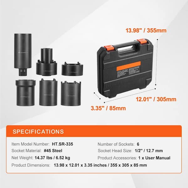 SKYSHALO Spindle Nut Socket Tool Kit, 1/2 in. Drive 6 Piece Axle