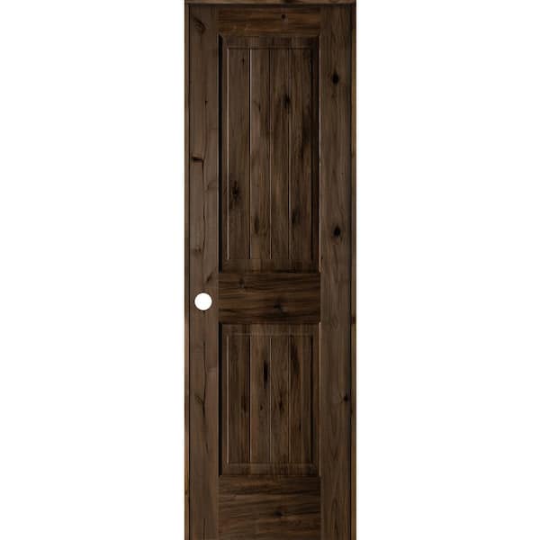 Krosswood Doors 24 in. x 80 in. Knotty Alder 2 Panel Right-Hand Square Top V-Groove Black Stain Solid Wood Single Prehung Interior Door