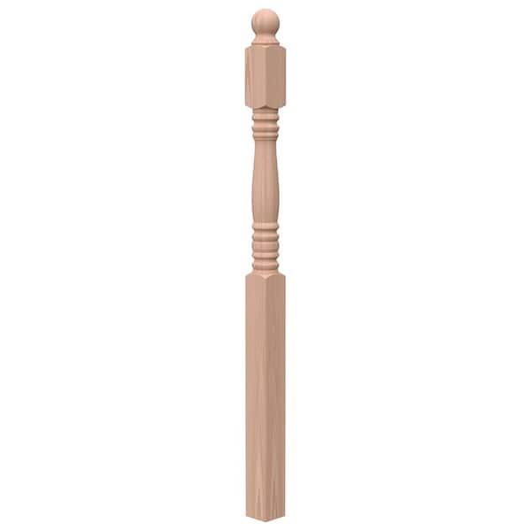 Stair Parts 3503 54 in. x 3 in. Unfinished Red Oak Ball Top Landing Newel Post for Stair Remodel