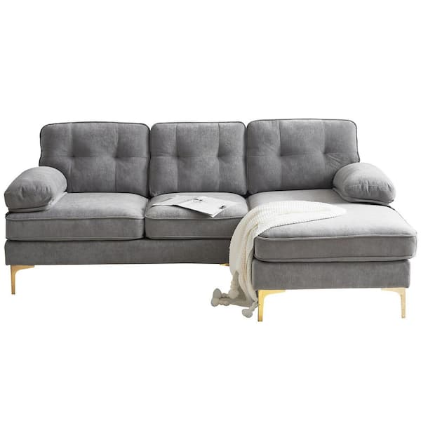 Polibi 83 in. Modern Square Arm Velvet L-Shaped Sofa