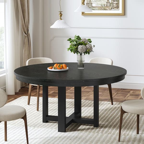 Thick-edged Black Wood 52 in. Cross Legs Base Dining Table Seats 6