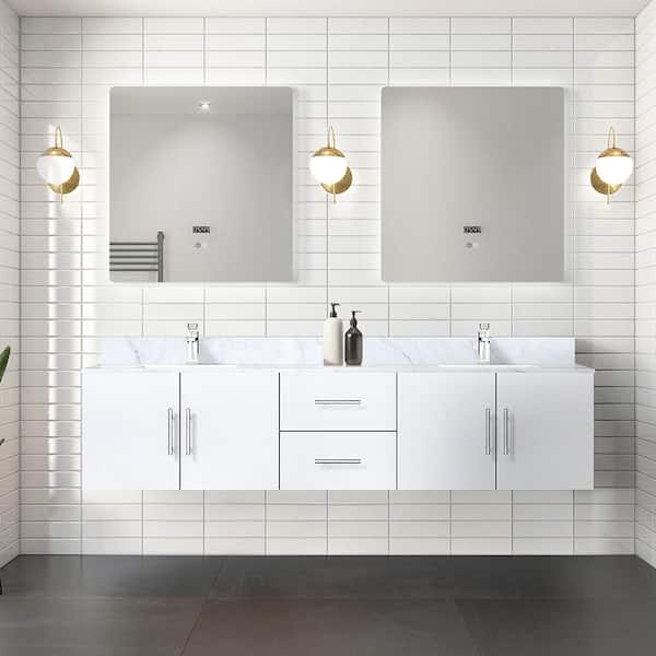 Geneva 80 in. W x 22 in. D Glossy White Double Bath Vanity without Top
