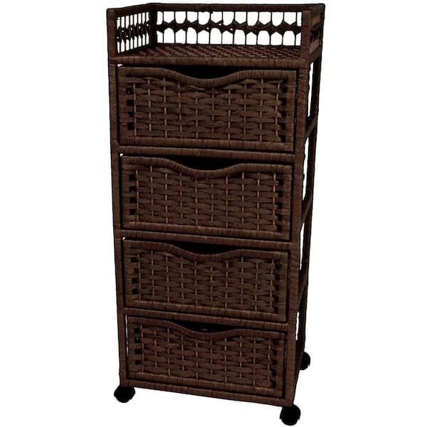 4-Drawer Mocha Wheeled Natural Fiber Trunk