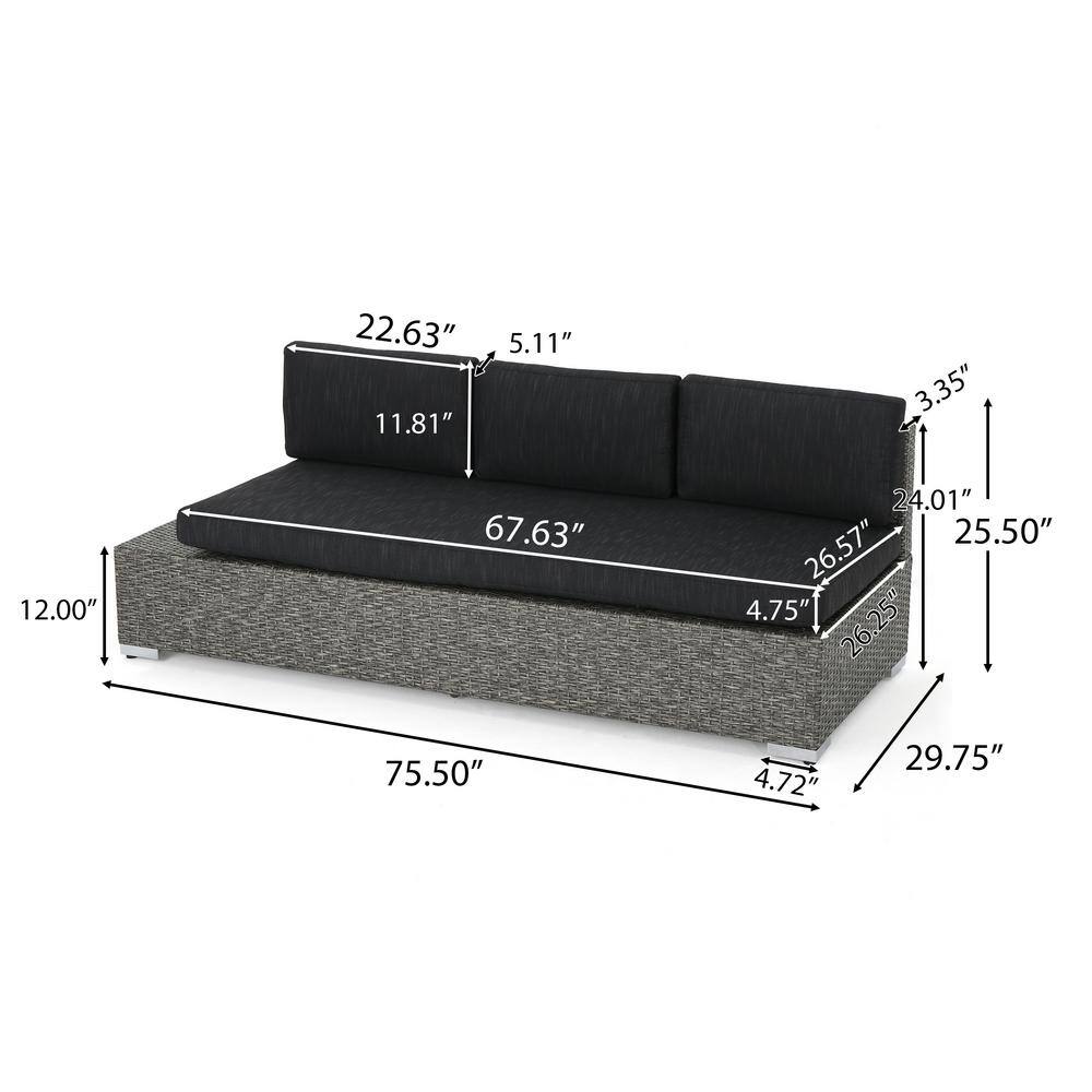 Esther Outdoor Black Wicker 3-Seater Sofa with Cushions