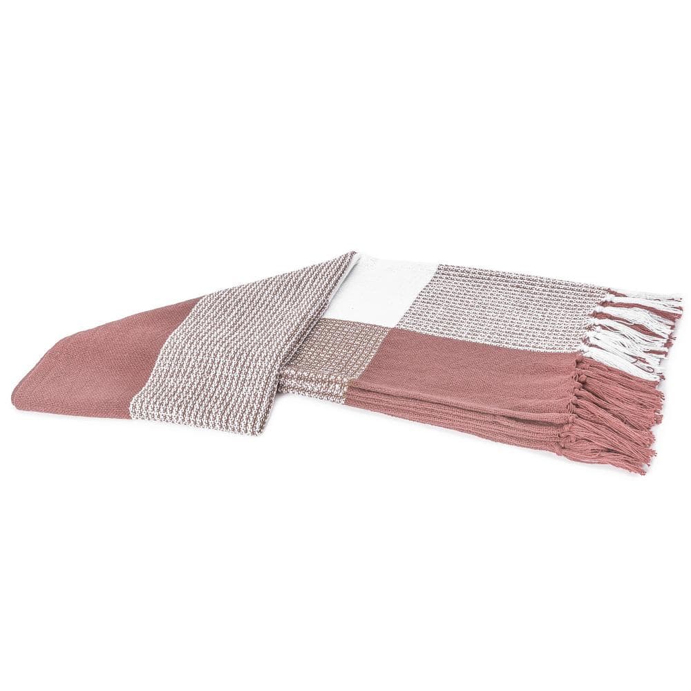 Peachy Keen and White Organic Cotton Plaid Throw Blanket, 50" x 60"