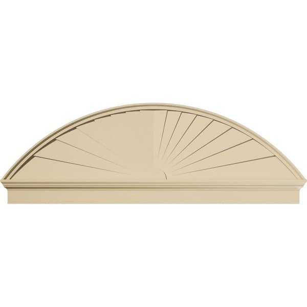 Ekena Millwork 72 in. W x 24-7/8 in. H x 2-3/4 in. P Segment Arch Sunburst Signature Urethane Combination Pediment, Primed Tan