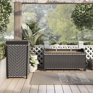 Seneka Black and White Aluminum Outdoor Storage Bench with Trash Can