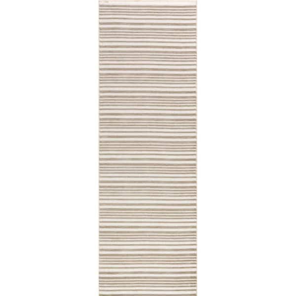Millicent SuperiorWash Striped Machine Washable Area Taupe 3 ft. x 8 ft. Indoor Runner Rug
