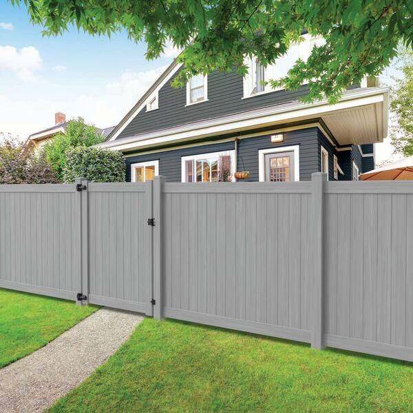 Freedom Hampton 12-ft H x 5-in W Woodgrain Gray Vinyl End Fence Post (Assembled)