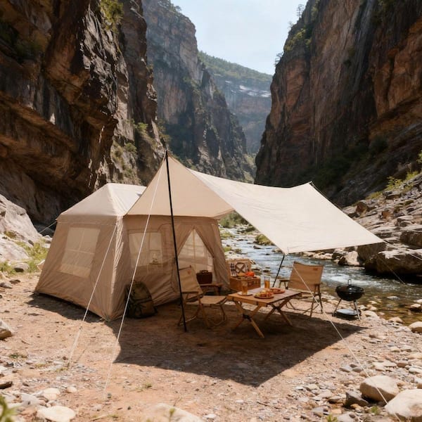 TEINIE 9 ft x 7 ft Beige Inflatable Camping Tent Glamping Tents