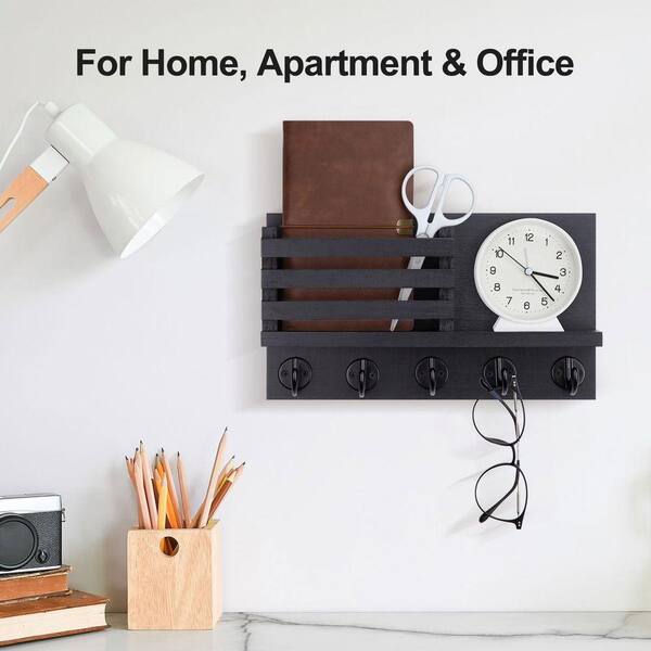 11.8 in. W x 2.8 in. D Black Key Holder for Wall, Solid Wood