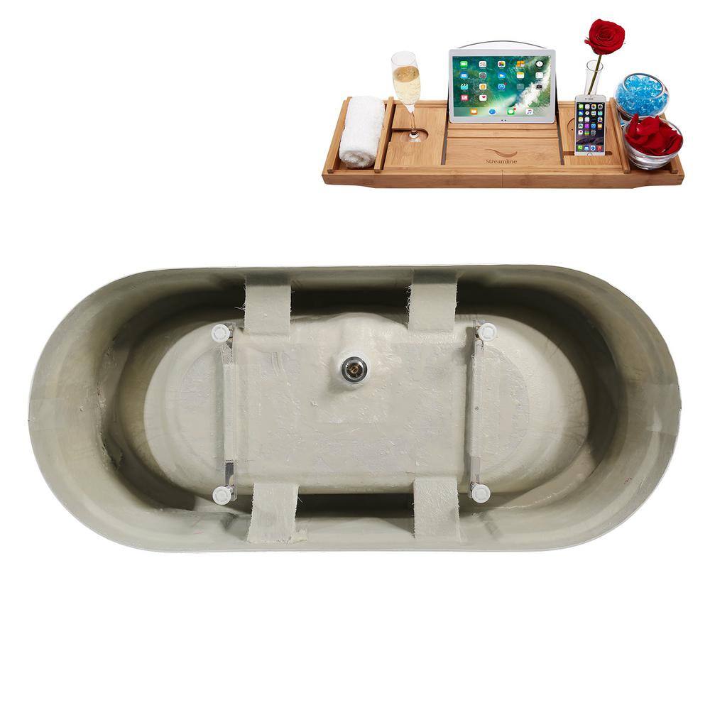 67" Matte White Acrylic Freestanding Soaking Tub with Polished Gold Trim