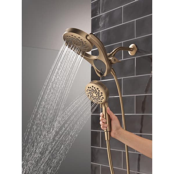 HydroRain Gold with Cleaning Spray 5-Spray Dual Wall Mount Fixed and Handheld Shower Head 1.75 GPM in Champagne Bronze