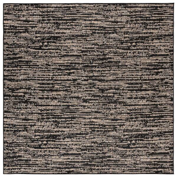 Beach House 7 ft. x 7 ft. Square Black/Beige Distressed Striped Solid Indoor/Outdoor Area Rug
