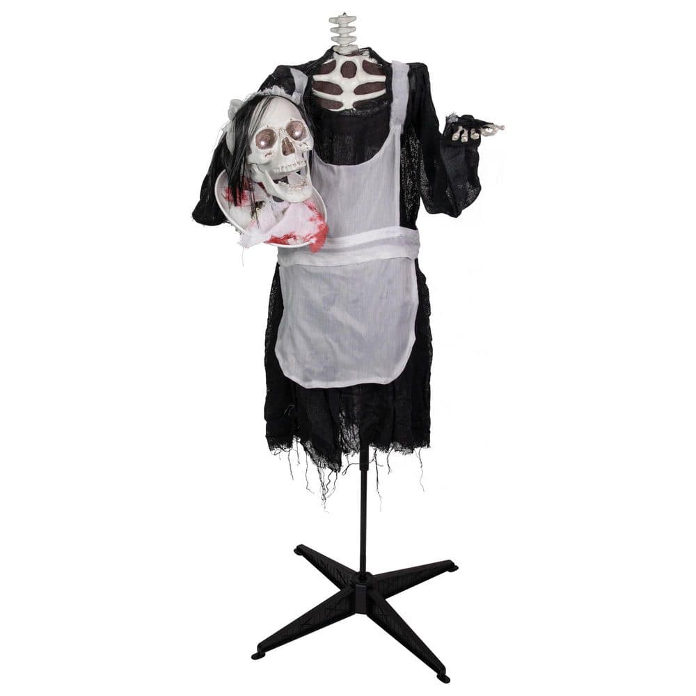 57 in. Lighted LED Head-in-Hand Animated Skeleton Maid Halloween Decoration price history on PriceWatchPro