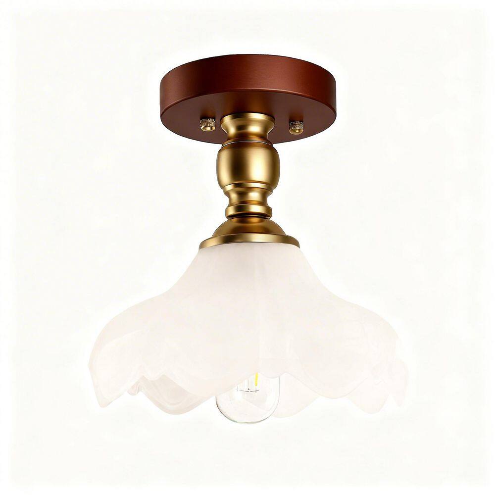 9 in. 1-Light Bowl Brushed Brass Semi-Flush Mount Ceiling Light with Glass Shade, Modern Farmhouse Light for Bedroom price history on PriceWatchPro