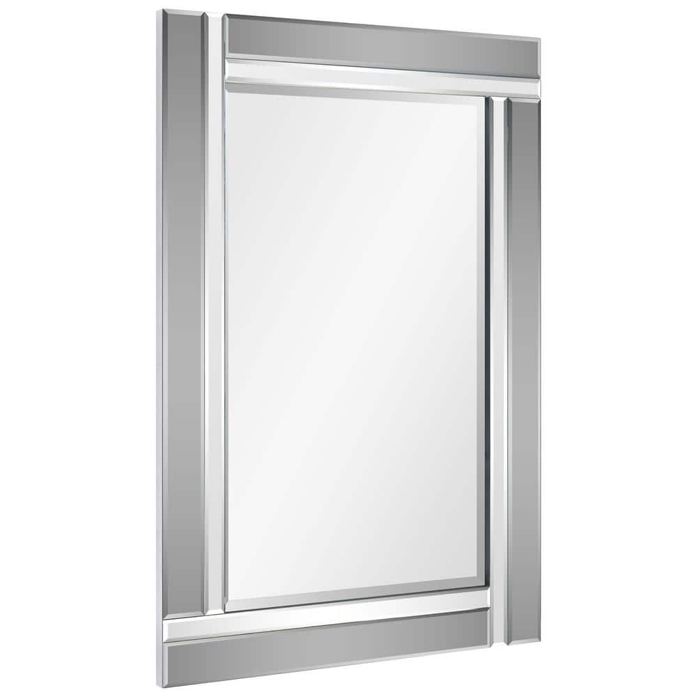 Rectangular Beveled Silver and Gray Wood Framed Wall Mirror