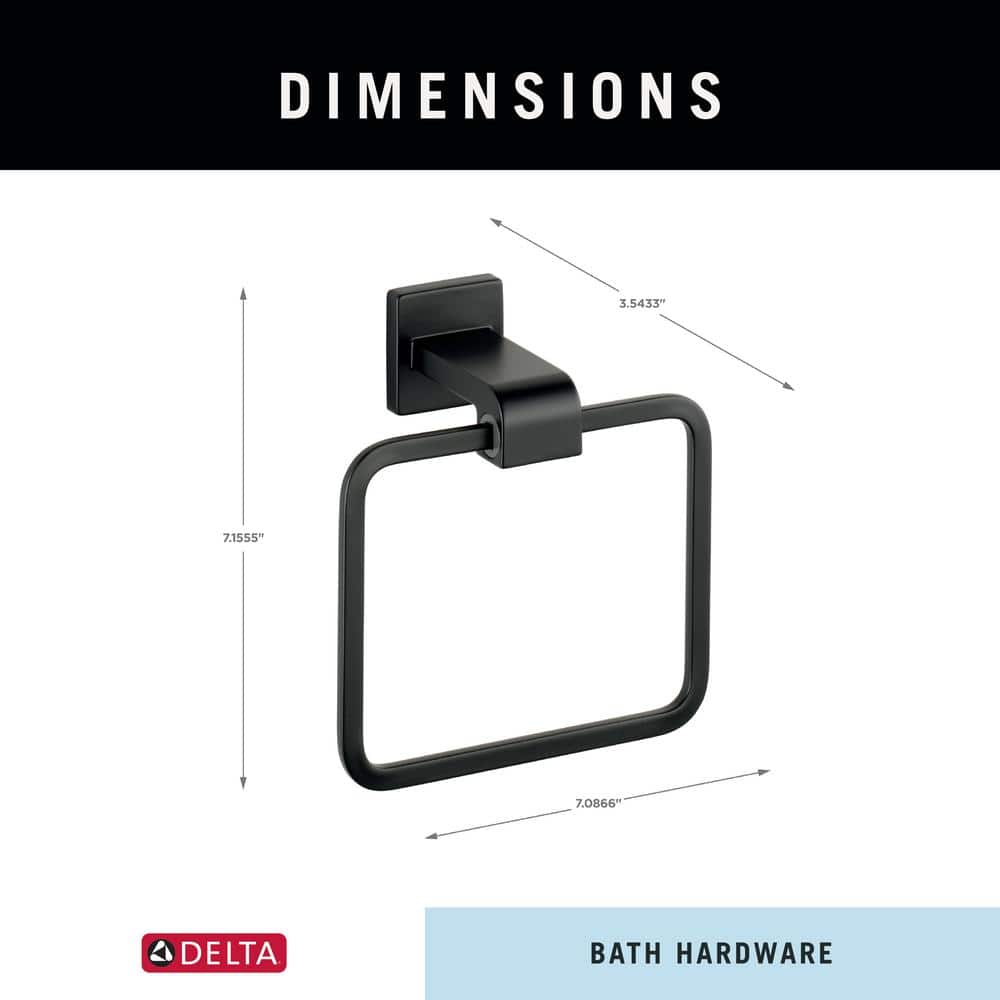 Matte Black Modern Wall Mounted Square Towel Ring