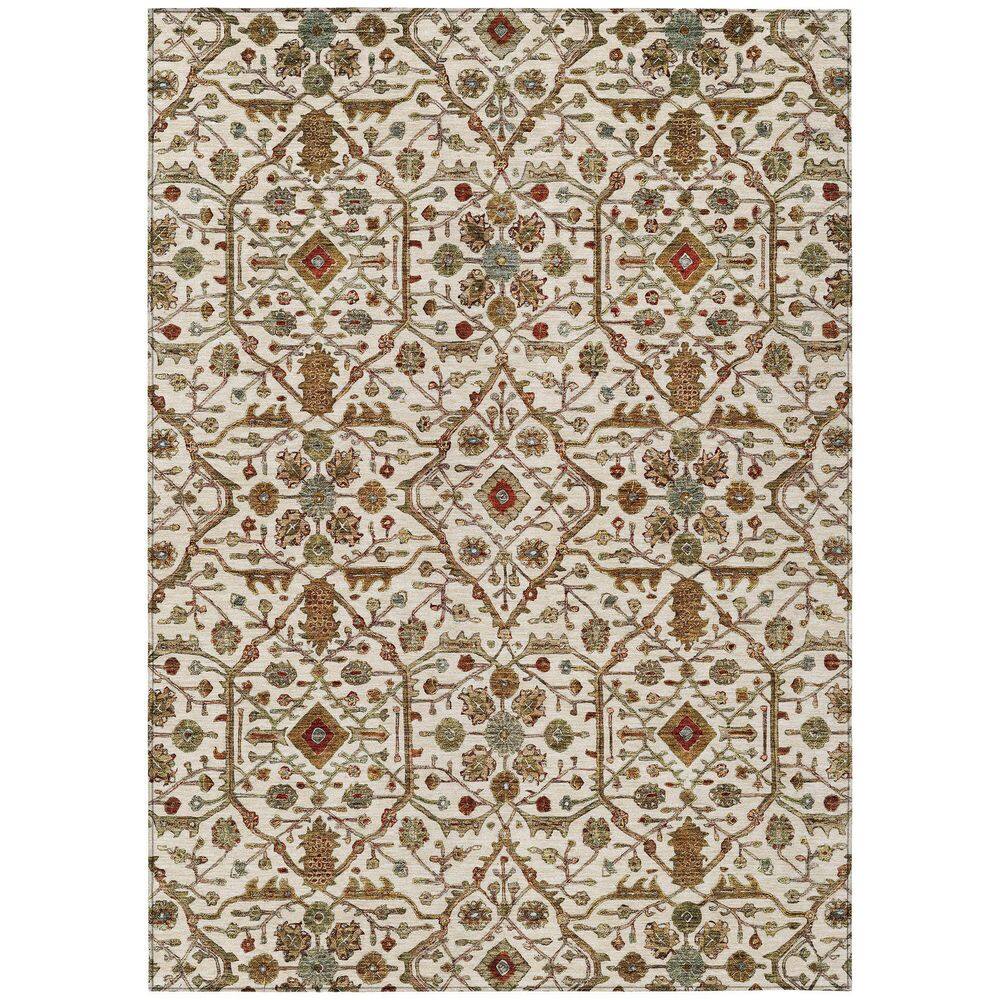 Ivory and Beige Flat Woven Synthetic Rectangular Area Rug