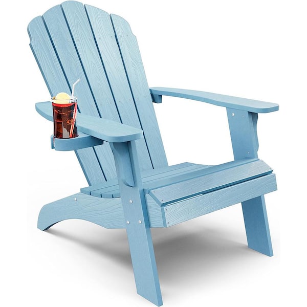 Mximu Oversize Blue Outdoor Plastic Adirondack Chair with Large Cup Holder