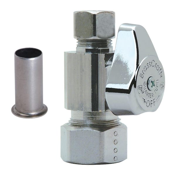 BrassCraft 1/2 in. Comp Inlet with PEX Stainless Steel Insert x 3/8 in. Comp Outlet Brass 1/4-Turn Straight Valve (5-Pack)