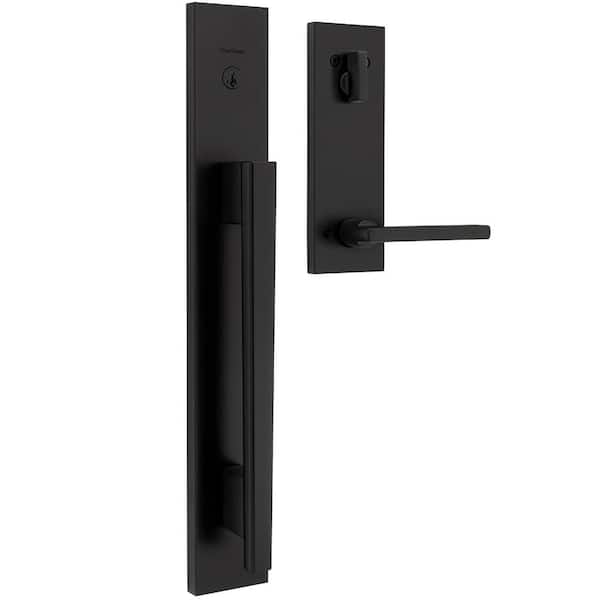 Caerus Matte Black Single Cylinder Keyed Entry Door Handleset featuring Kwik Slide Technology
