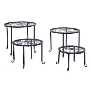 Indoor and Outdoor Black Wrought Iron Garden Plant Stand (4-Piece)