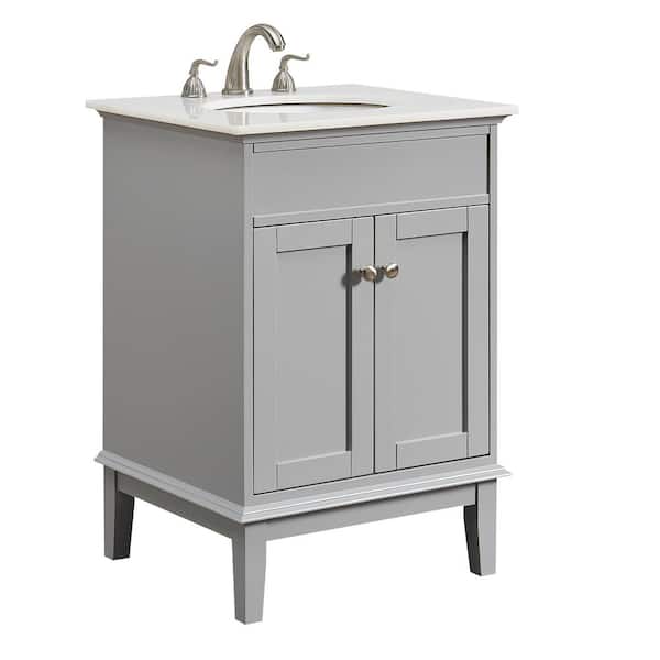 Unbranded Timeless Home 24 in. W Single Bathroom Vanity in Grey with Vanity Top in White with White Basin