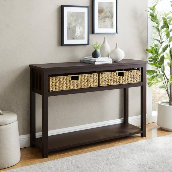 2 Pvc Rattan Baskets, Rattan Console Table With Storage