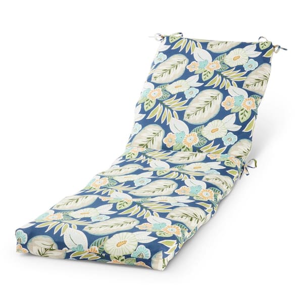 Greendale Home Fashions 23 in. x 73 in. Outdoor Chaise Lounge Cushion in Marlow Blue Floral