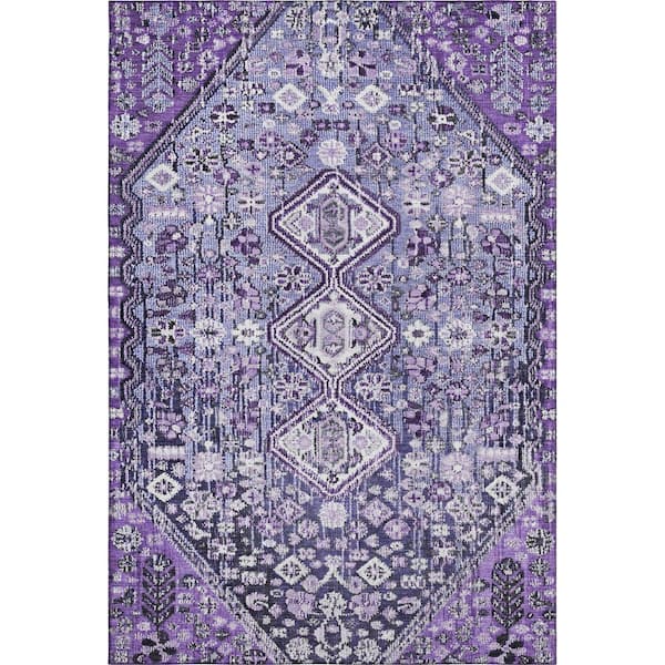 Mayfield Premium Machine Washable Abstract AMF1834 Purple 5 ft. x 7 ft. 6 in. Area Rug