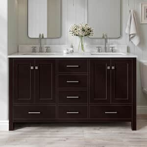 Cambridge 61 in. W x 22 in. D x 35.25 in. H Vanity in Espresso with Marble Vanity Top in White with Basin
