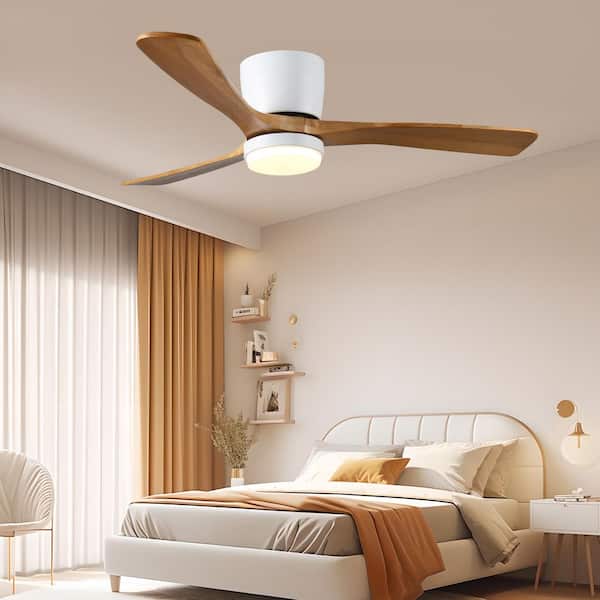 42 in. White Indoor Flush Mount Low Profile Ceiling Fan with Light and Reversible DC Motor, Remote Control