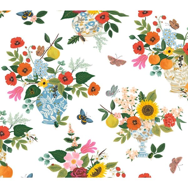RIFLE PAPER CO. Flower Studies Bright Red Matte Non-Pasted Wallpaper