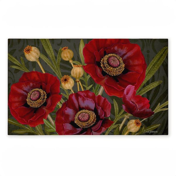 Red Poppy Midnight Garden Red 18 in. x 30 in. Polyester Non-Slip Outdoor Door Mat