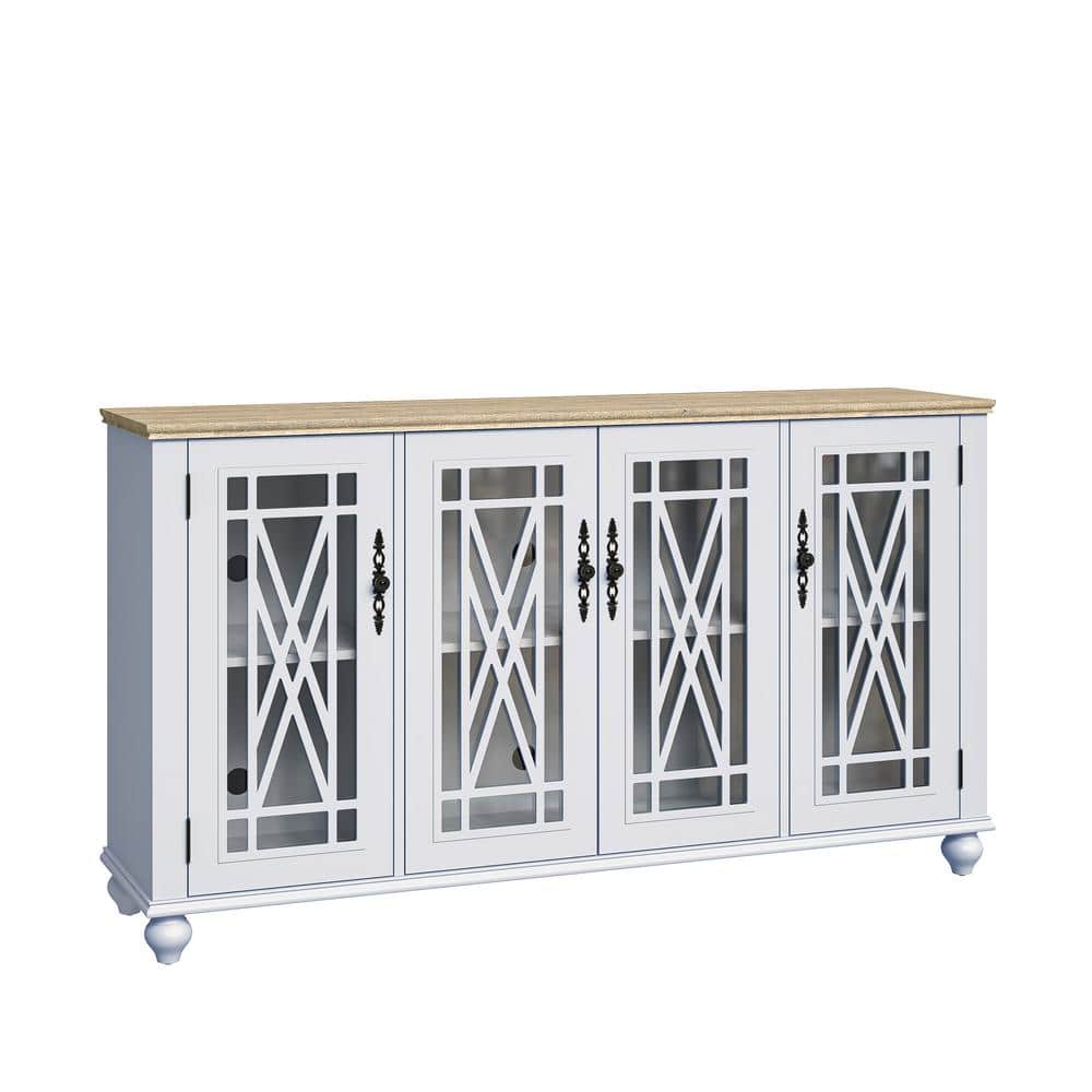 Festivo 63" Grayish-White Wood and Glass Sideboard Cabinet