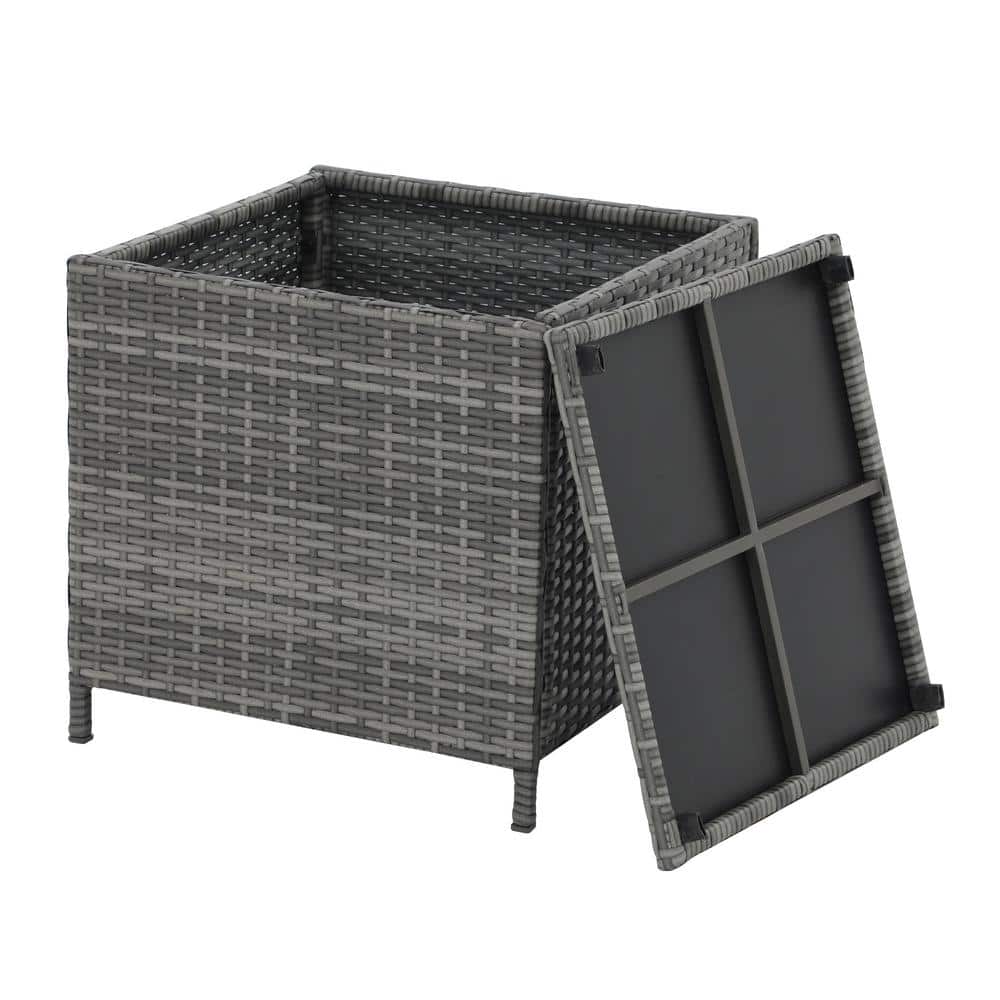 21 Gal. Grey Wicker Outdoor Side Storage Deck Box