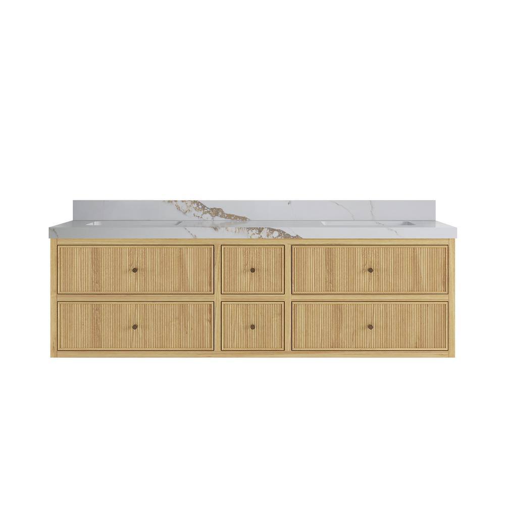 Sonoma Floating 72 in. H Double Sink Freestanding Light Natural Bath Vanity with Calacatta Gold Qt. Top Unassembled price history on PriceWatchPro