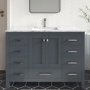 Anneliese 48 in. W. x 21 in. D x 35 in. H Single Sink Freestanding Bath Vanity in Charcoal Gray with Carrara Marble Top