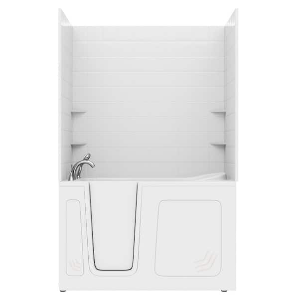 WTHDX Series 32 in. x 60 in. Left Drain Whirlpool Walk-in Bathtub in White with 6 in. Tile Shower Wall Kit