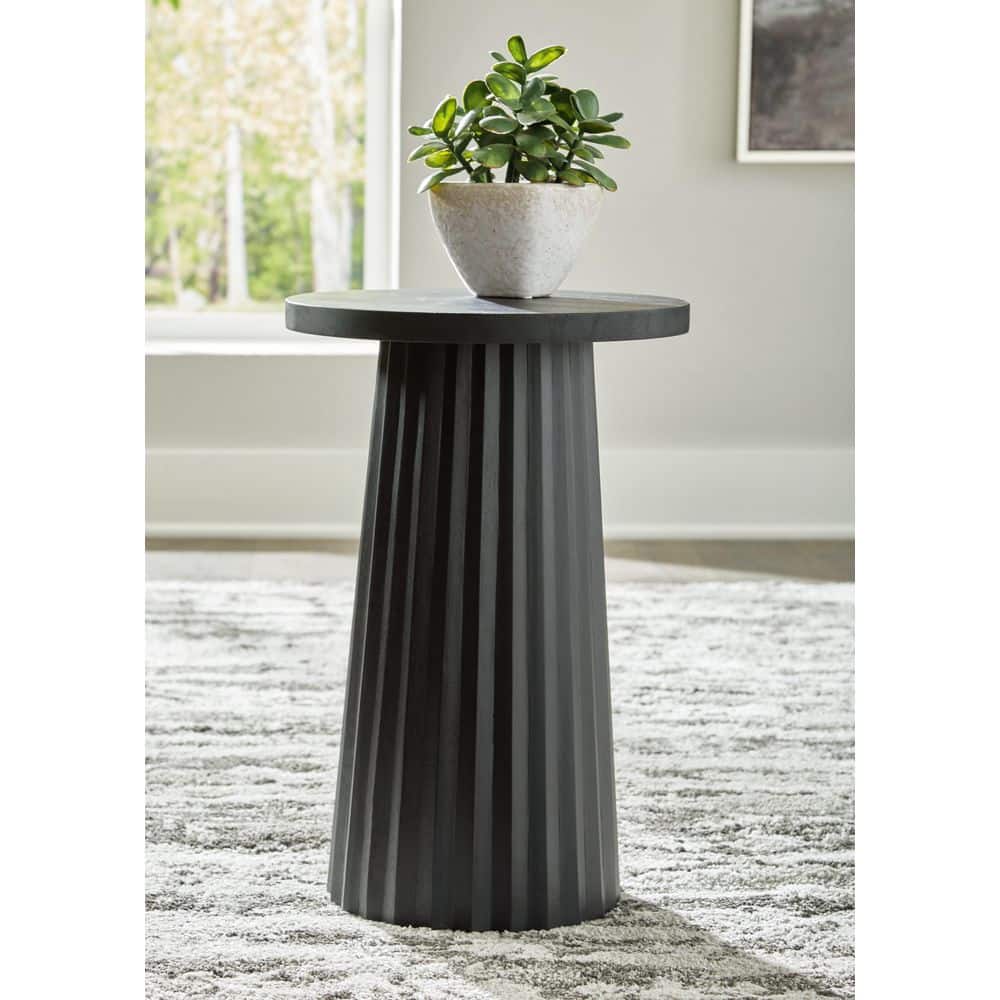 Ceilby 14 in. Black Round Wood End Table with Pedestal