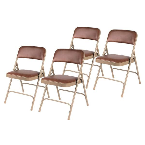 HAMPDEN FURNISHINGS Bernadine Brown Vinyl Folding Chair (4-Pack)