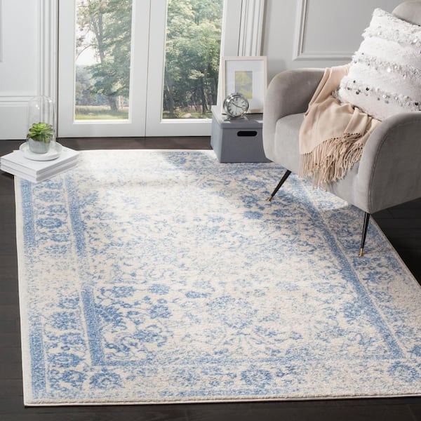 Adirondack Ivory/Light Blue 3 ft. x 4 ft. Border Distressed Area Rug