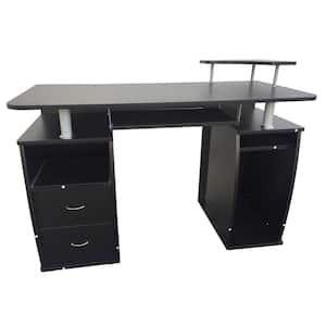45 in. W Retangular Black Wood Two Drawer Computer Desk with Shelving