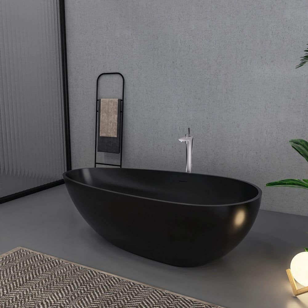 Matte Black 67'' Solid Surface Freestanding Soaking Bathtub